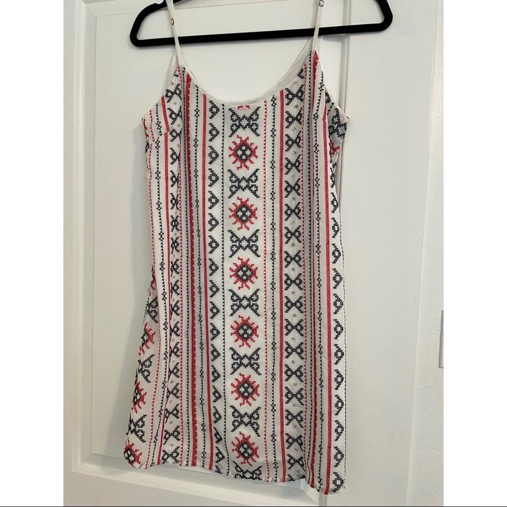 Sam Edelman white dress with red and black beaded design